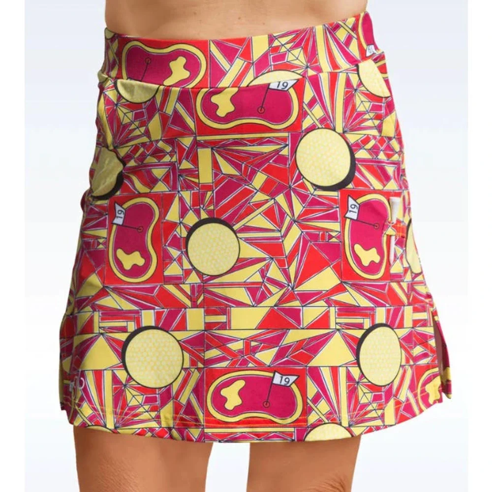 Golf Bella Angle Shot Straight Skort Red Yellow Size Small
